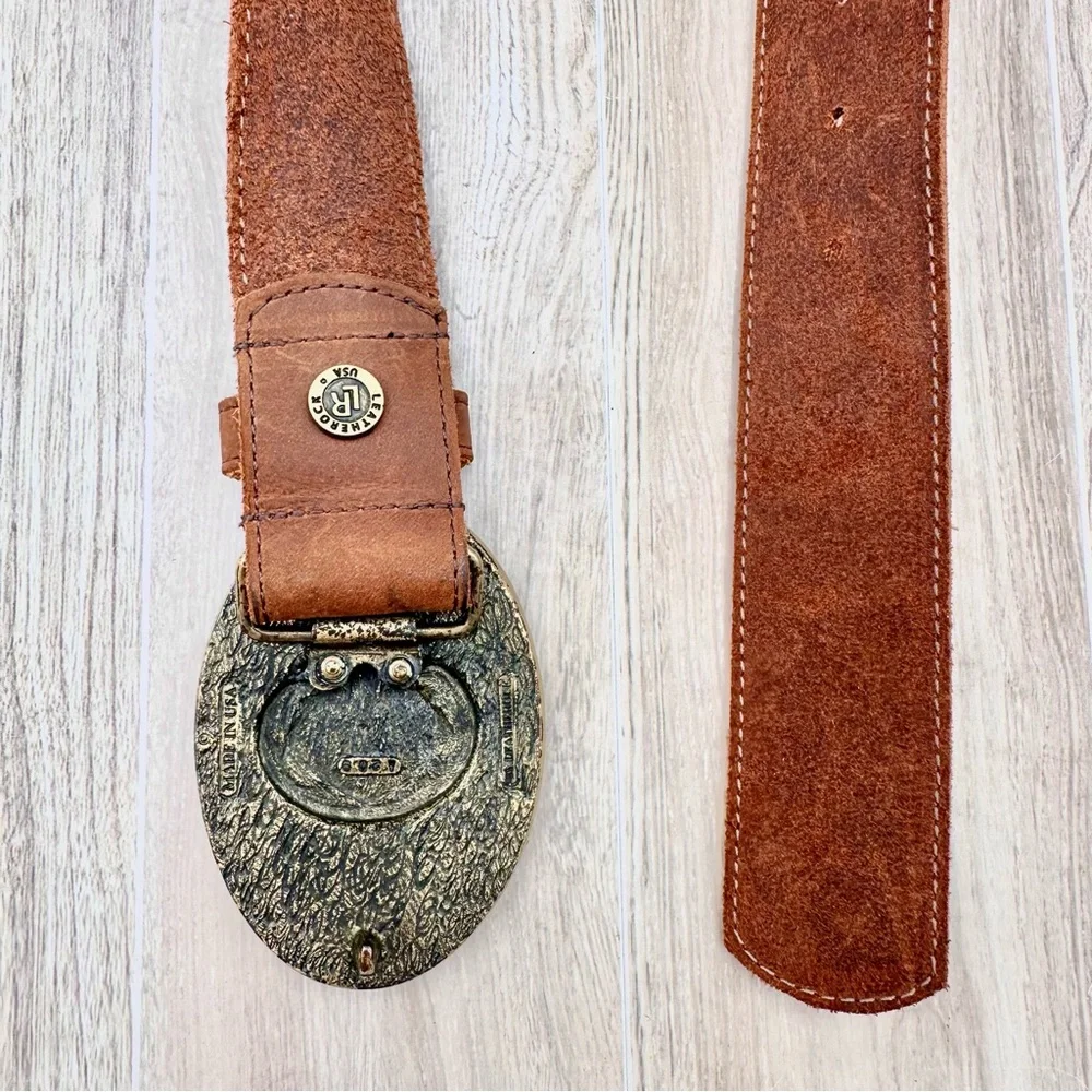 Leatherock Brown Leather Belt w/ Beautiful Stone Embellished Buckle XS 28”-32”